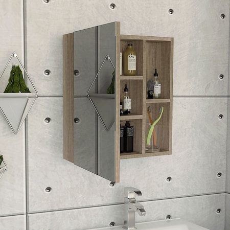 Tuhome Labelle Medicine Cabinet With Mirror, Five Internal Shelves, Single Door, Pine GLC4767